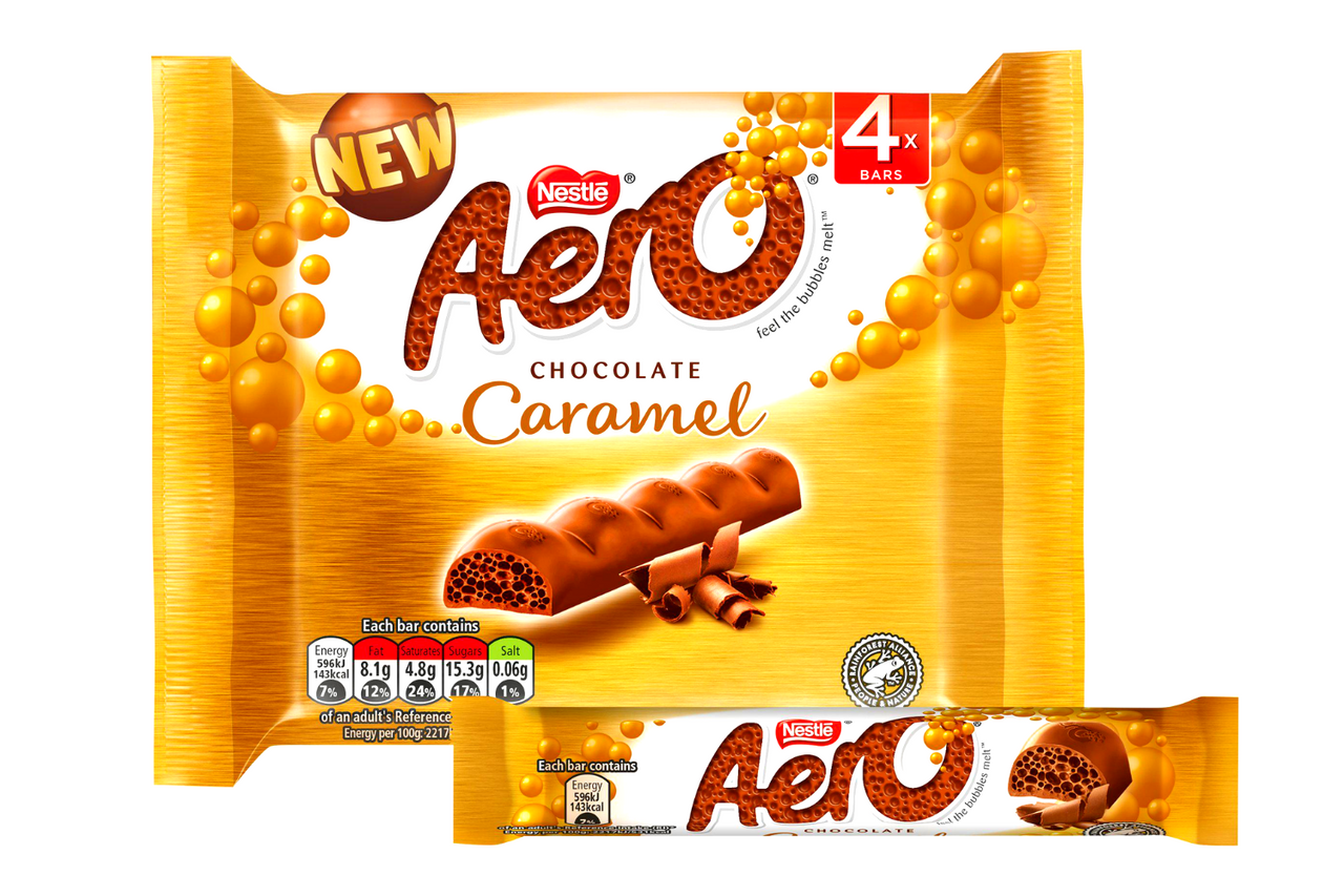 Nestle Aero Bubbly Chocolate Caramel Chocolate Bars 4 x 27g